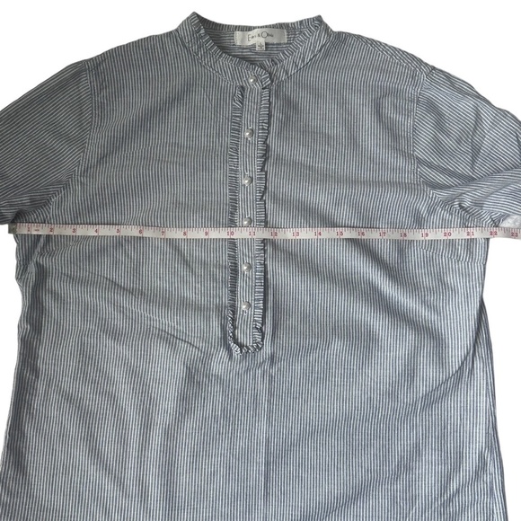 Eden & Olivia Blue/White Striped Pearl Roll Tab Button Front Shirt Size L - Picture 5 of 9